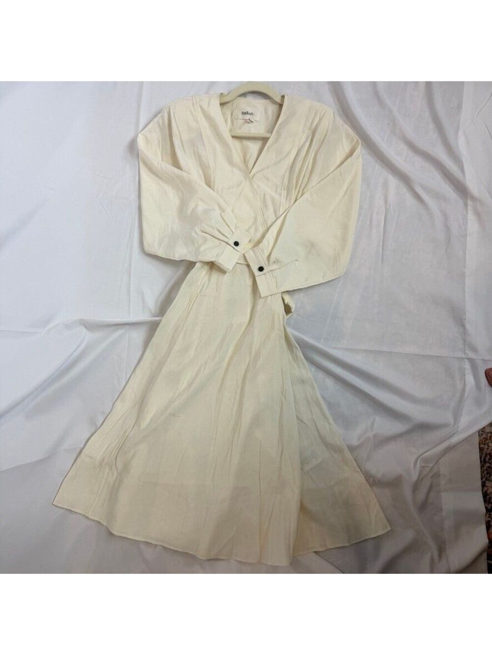Ba&sh Robe Cauka Cream Feminine Parisian-style Wrap Midi Dress Size EU 2 / US M